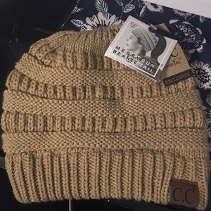 C. C Messy Bun Beanie